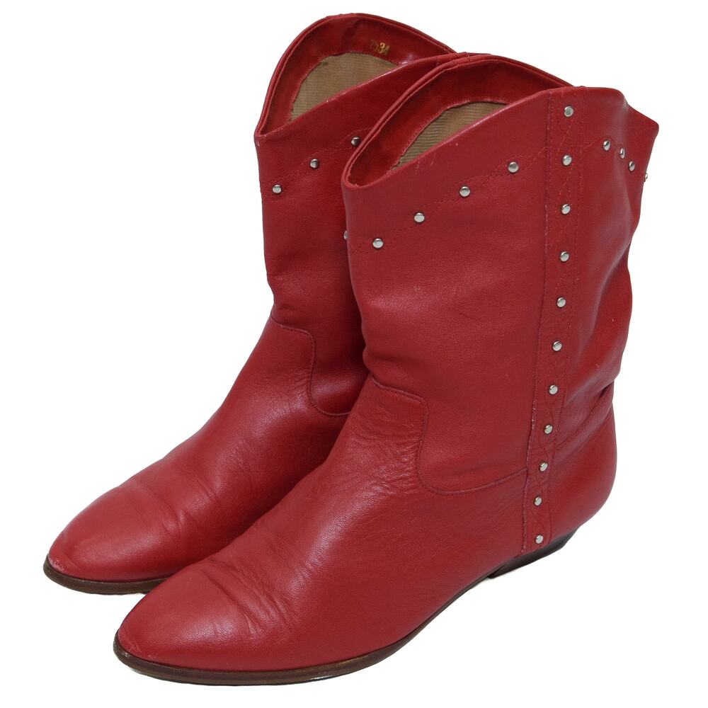 Vintage Dingo Red Leather Studded Western Boots Size 8.5